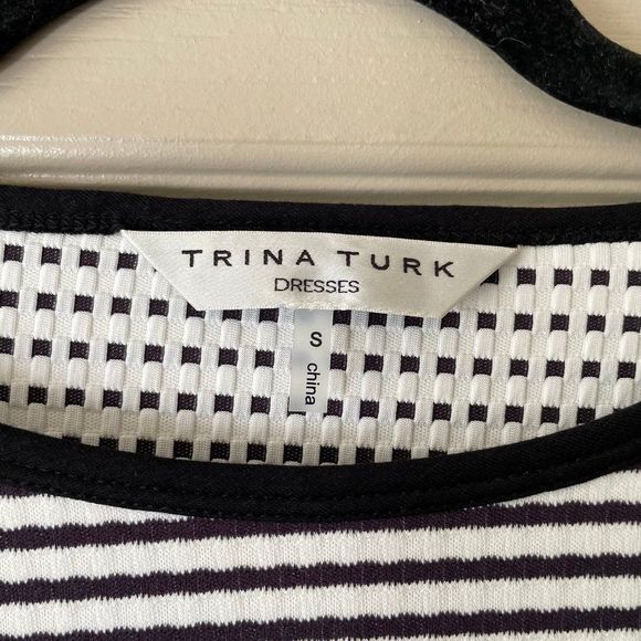 Trina Turk Black and White Stripe Mason Short Sleeve Mini Dress - Picture 3 of 9